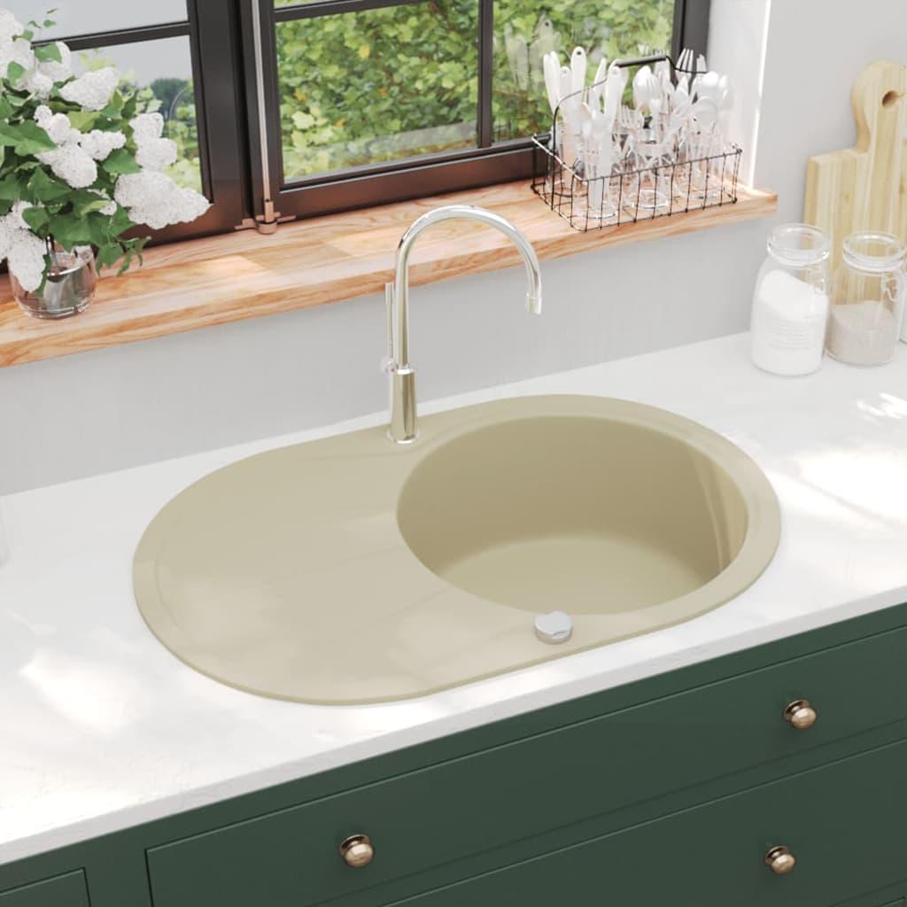 Køkkenvask granit enkelt vask oval beige