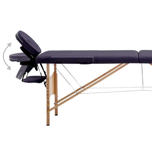 Sammenfoldeligt massagebord med træstel 2 zoner lilla