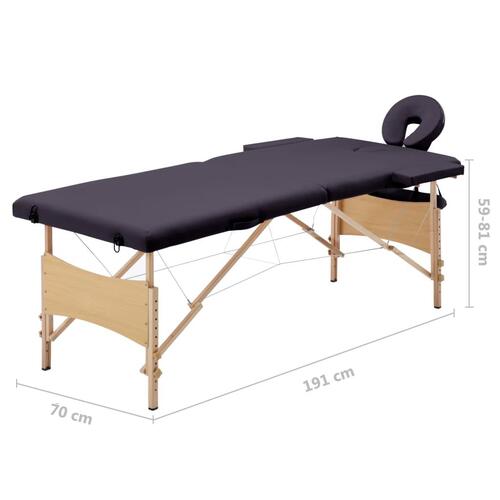Sammenfoldeligt massagebord med træstel 2 zoner lilla