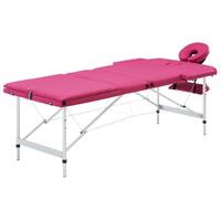 Sammenfoldeligt massagebord aluminiumsstel 3 zoner lyserød