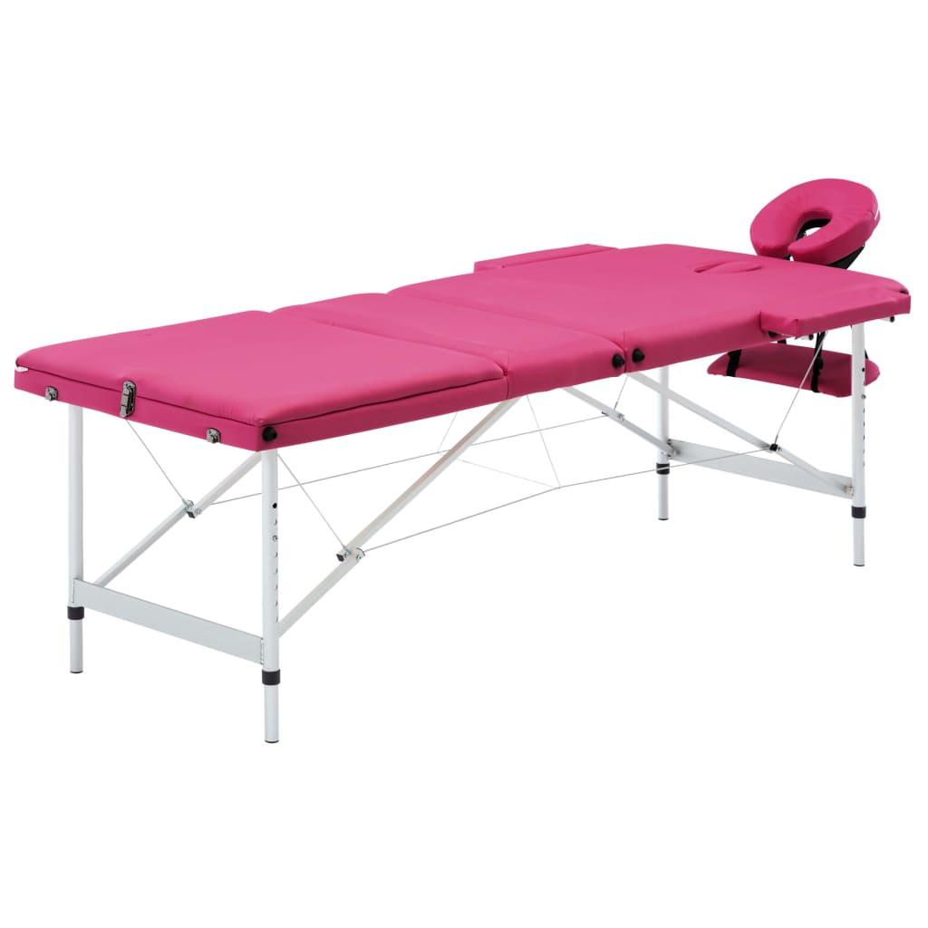 Sammenfoldeligt massagebord aluminiumsstel 3 zoner lyserød