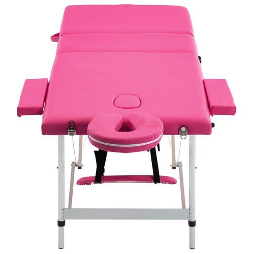 Sammenfoldeligt massagebord aluminiumsstel 3 zoner lyserød