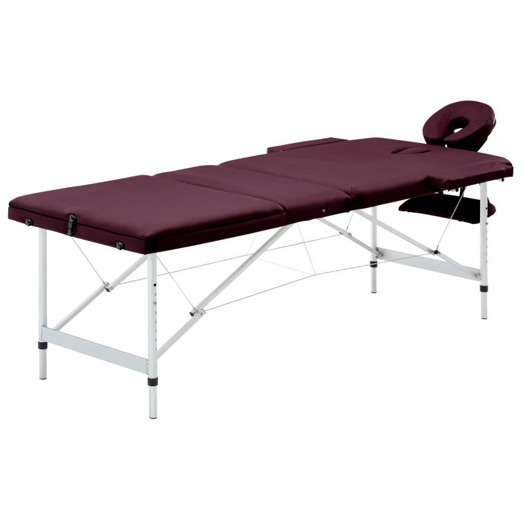 Foldbart massagebord 3 zoner aluminium lilla
