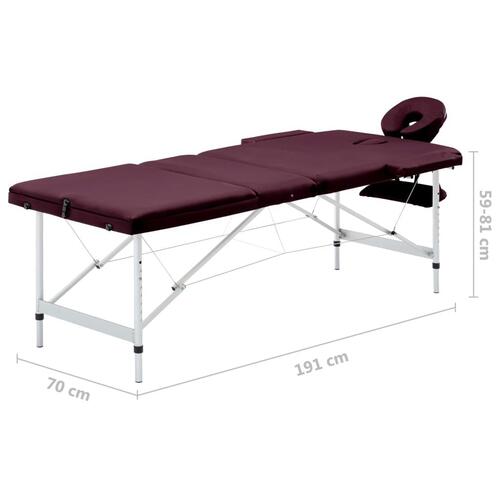 Foldbart massagebord 3 zoner aluminium lilla