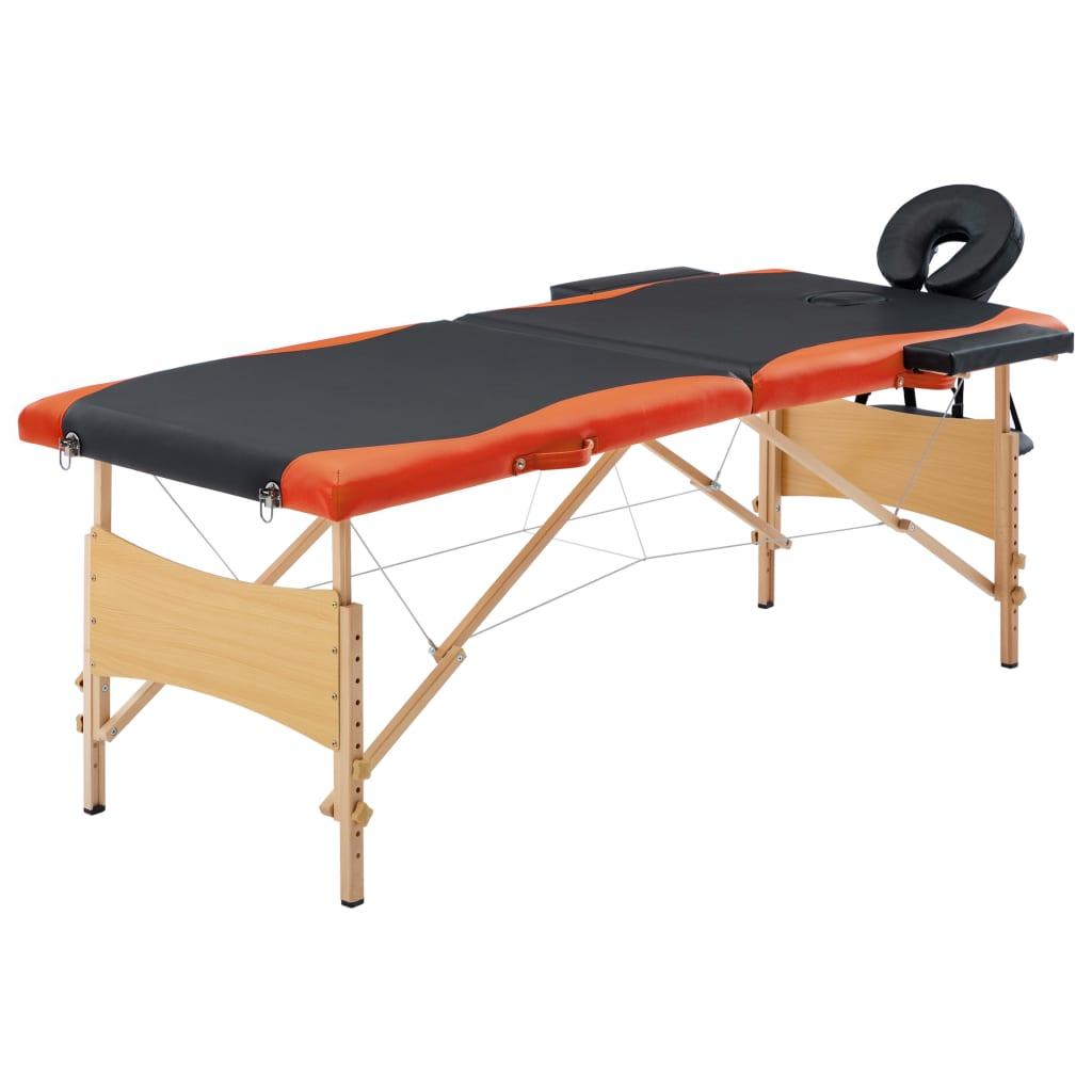 Foldbart massagebord 2 zoner træ sort og orange