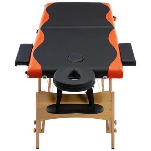Foldbart massagebord 2 zoner træ sort og orange