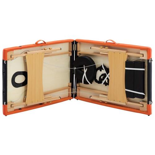 Foldbart massagebord 2 zoner træ sort og orange