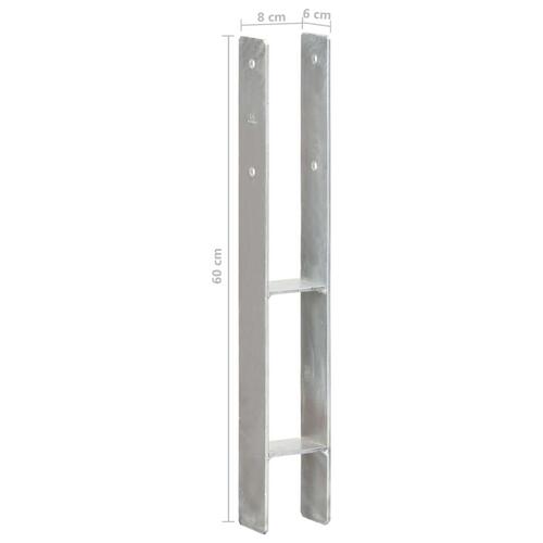 Hegnspløkker 6 stk. 8x6x60 cm galvaniseret stål sølvfarvet