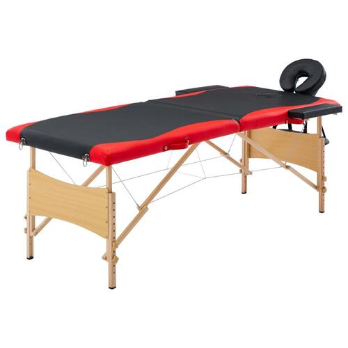 Sammenfoldeligt massagebord med træstel 2 zoner sort og rød