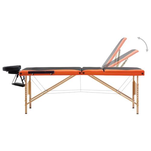 Foldbart massagebord 3 zoner træ sort og orange