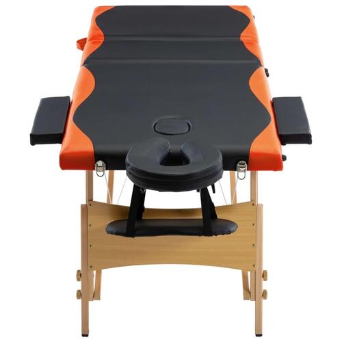 Foldbart massagebord 3 zoner træ sort og orange