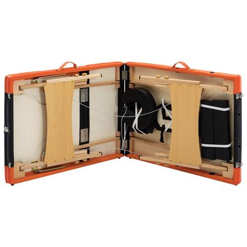 Foldbart massagebord 3 zoner træ sort og orange