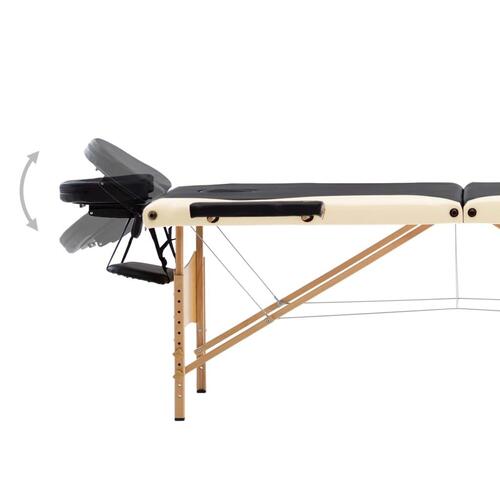 Sammenfoldeligt massagebord med træstel 3 zoner sort og beige