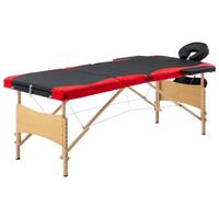 Foldbart massagebord 3 zoner træ sort og rød