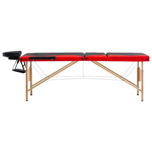 Foldbart massagebord 3 zoner træ sort og rød