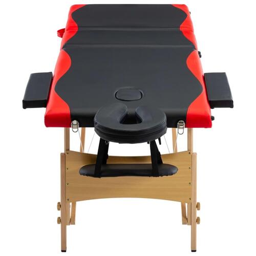 Foldbart massagebord 3 zoner træ sort og rød