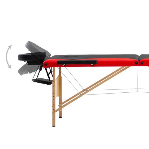 Foldbart massagebord 3 zoner træ sort og rød
