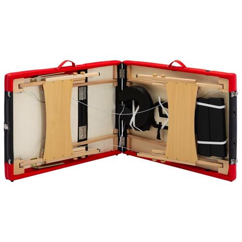 Foldbart massagebord 3 zoner træ sort og rød
