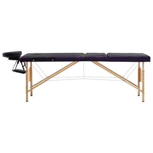 Foldbart massagebord 3 zoner træ sort og lilla