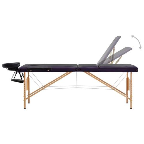 Foldbart massagebord 3 zoner træ sort og lilla