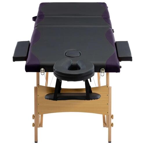 Foldbart massagebord 3 zoner træ sort og lilla