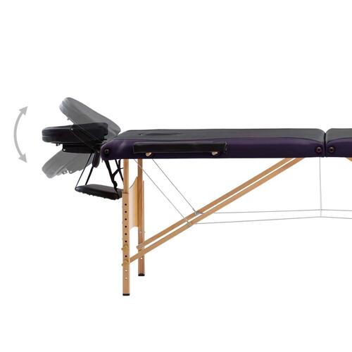 Foldbart massagebord 3 zoner træ sort og lilla