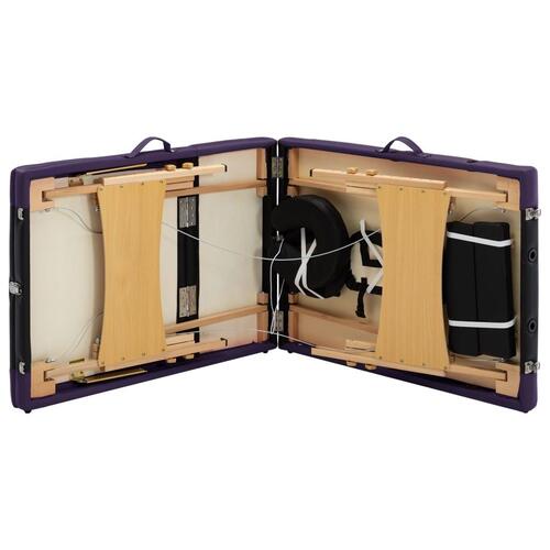 Foldbart massagebord 3 zoner træ sort og lilla