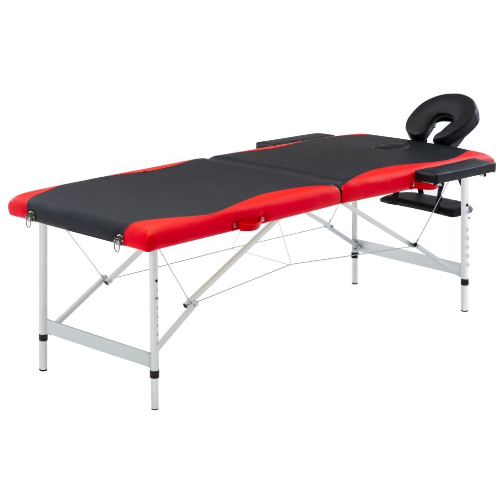 Foldbart massagebord 2 zoner aluminium sort og rød