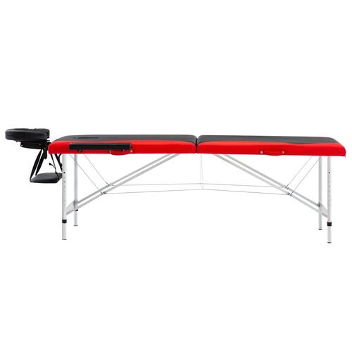Foldbart massagebord 2 zoner aluminium sort og rød