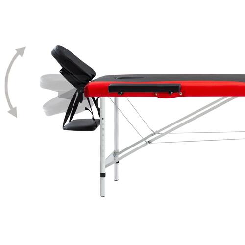 Foldbart massagebord 2 zoner aluminium sort og rød