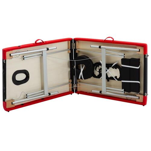 Foldbart massagebord 2 zoner aluminium sort og rød
