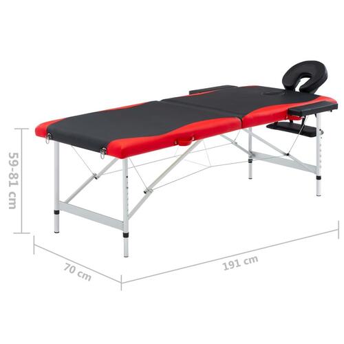 Foldbart massagebord 2 zoner aluminium sort og rød