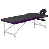 Sammenfoldeligt massagebord aluminiumsstel 2 zoner sort lilla