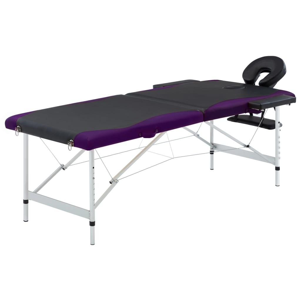Sammenfoldeligt massagebord aluminiumsstel 2 zoner sort lilla