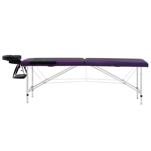 Sammenfoldeligt massagebord aluminiumsstel 2 zoner sort lilla