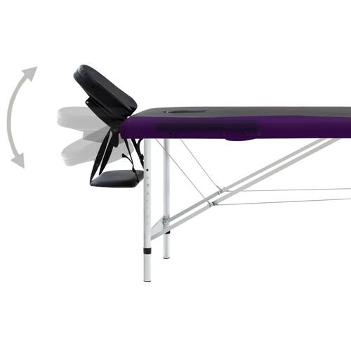 Sammenfoldeligt massagebord aluminiumsstel 2 zoner sort lilla