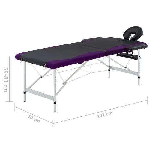 Sammenfoldeligt massagebord aluminiumsstel 2 zoner sort lilla