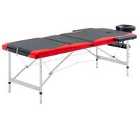 Sammenfoldeligt massagebord aluminiumsstel 3 zoner sort og rød