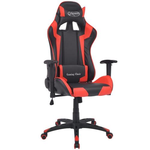 Gamerstol med lænefunktion i rødt kunstlæder