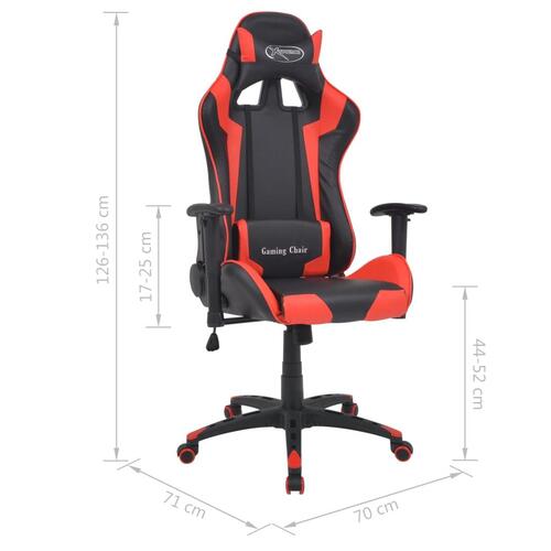 Gamerstol med lænefunktion i rødt kunstlæder