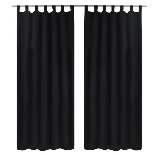 Gardiner i mikro-satin med løkker 2 stk. 140 x 175 cm sort