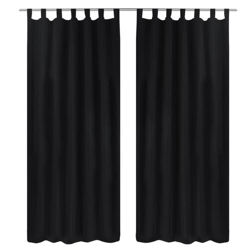 Gardiner i mikro-satin med løkker 2 stk. 140 x 245 cm sort