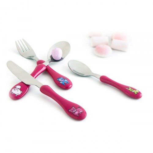 Amefa Enfant børnebestik i metal, to-farvet - fuchsia (4 dele)