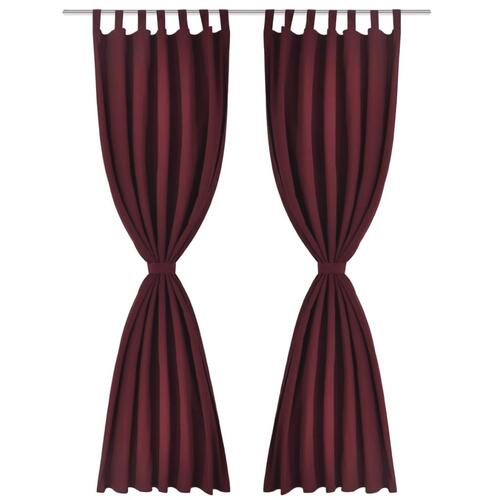 Gardiner i mikro-satin med løkker 2 stk. 140 x 225 cm bordeaux-rød