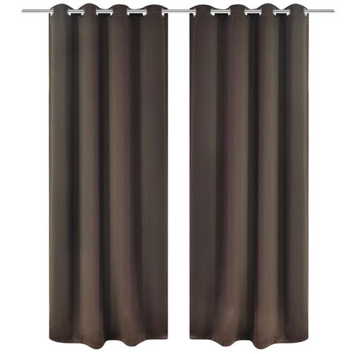 2 stk Brun Blackout Gardiner med Metal Ringe 135 x 245 cm