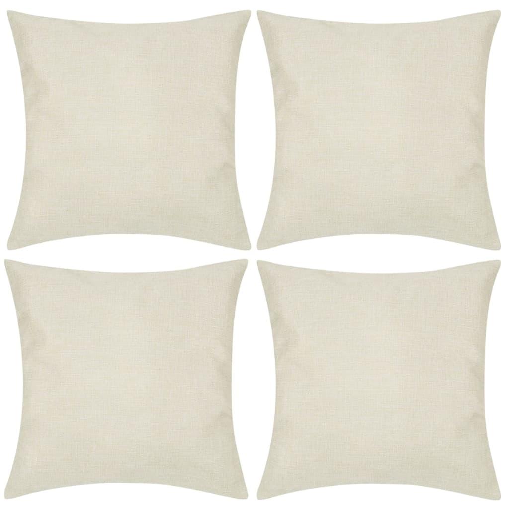 4 Beige pudebetræk linen-look 80 x 80 cm