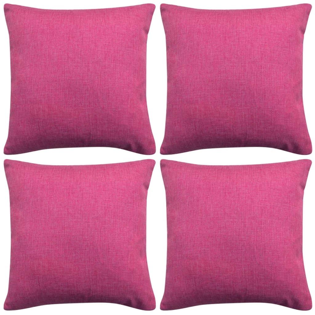 4 stk. pudebetræk linned-look pink 80x80 cm