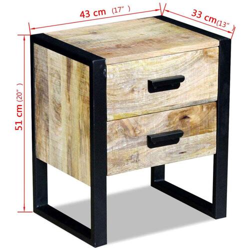 Sidebord med 2 skuffer massivt mangotræ 43x33x51 cm