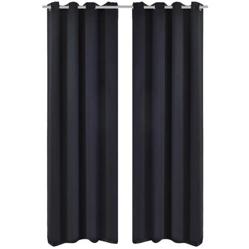 Lysdæmpende gardiner 2 stk. med metalsnøreringe 135x175 cm sort