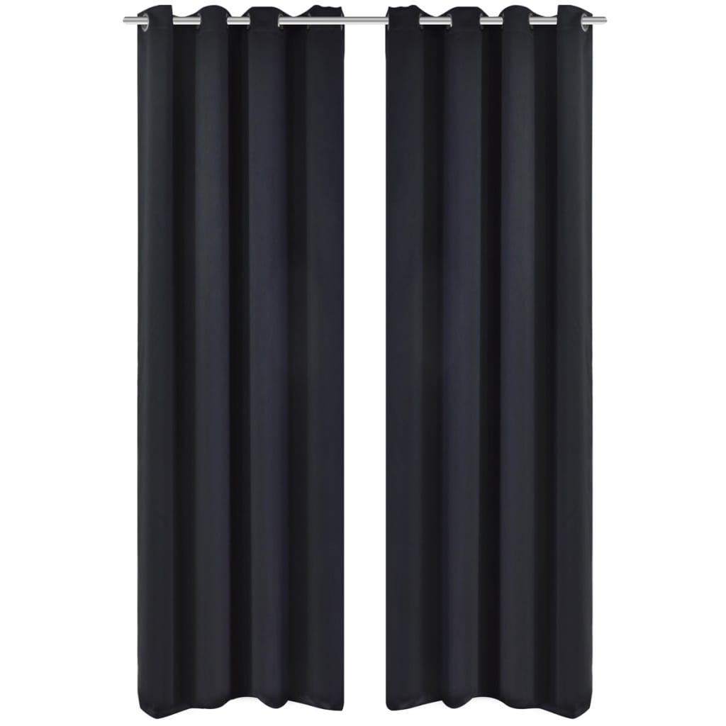 Lysdæmpende gardiner 2 stk. med metalsnøreringe 135x175 cm sort